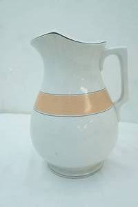 lot 149 image: T. Pottery Works Antique White Ironstone Pitcher wpinkpeach band (Victorian Era 1870s-188s)