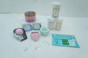 lot 153 image: Shea Body Butter and Variety of Bath Salts, Bath Bombs, Face Masks (ALL new, all unused)