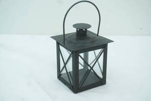 lot 159 image: Black Metal & Glass Mini Lantern Tea Light Candle Holder