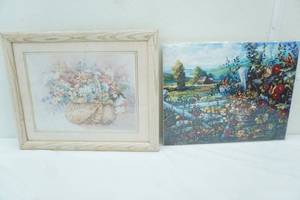 lot 181 image: Field Days By Sandra Bergeron, 14 x11, Basket Of Flowers By Yuan 15 x12