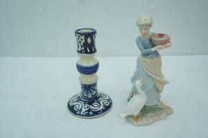 lot 206 image: Porcelain Figurine-Lladro Style, Talavera Syly Candlestick Holder