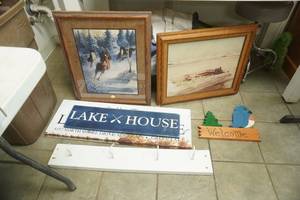 lot 236 image: Vintage Wildlife Print, Lake House Wooden Wall Hanging, Canvas Print and more