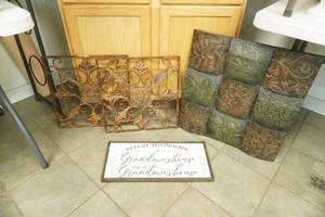lot 237 image: Metal Wall Art and Wooden Wall Hanging What Happens at Grandmas House
