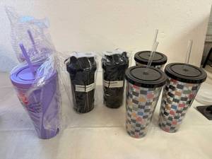 lot 33 image: SSS. Tumblers with Straws & Drink Shakers