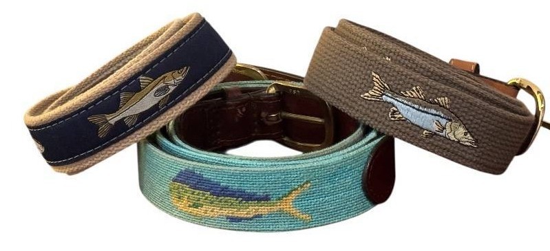 lot 47D image: Set of 3 Fish-Themed Needlepoint and Canvas Belts by Zep-Pro and Smathers & Branson