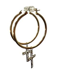 lot 5NP image: 14K Gold Hoop Earrings with Removable Cross Charm