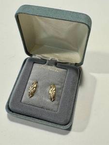lot 12NP image: 14K Gold Diamond Chip Earrings - Leaf Design