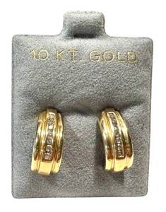 lot 18NP image: Pair of 10K Gold Diamond-Accent Earrings