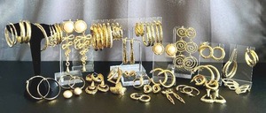 lot 28NP image: Gold-Tone Jewelry Collection - 39 Pairs Post-Back Earrings, Bangles & More Accessories