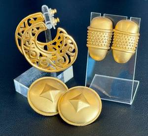 lot 29NP image: Vintage Liz Claiborne Vintage Statement Earrings - 3-Pair Gold-Tone Set