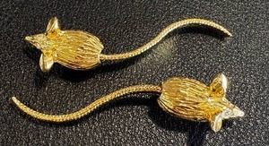 lot 33NP image: Gerrys Mouse Brooches - Vintage Gold-Tone, 2.25 Pair with Articulated Tails