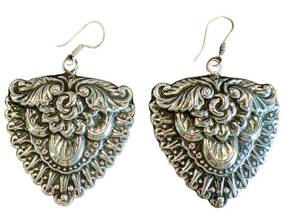lot 34NP image: Sterling Silver Vintage Heart Earrings - Intricate Filigree