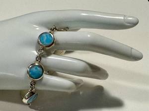 lot 46NP image: Larimar Bracelet - Sterling Silver 7in (925) Bezel-Set Cabochons