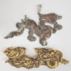 lot 287SC image: Dragon Pendant Set - 1.5 in SilverCopper Dragon Pendant & Gold-Toned Brooch
