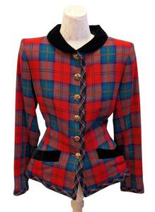 Yves Saint Laurent Rive Gauche Velvet Bow Tartan Jacket - Size 38 - Vintage