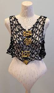 lot 4MP image: Christian Lacroix Vintage Crochet Vest - Gold-Tone Charms