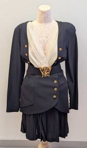 lot 6MP image: Crpe & Silk Chiffon with Gold Buttons and Belt Skirt-Suit Karl Lagerfeld, Vintage