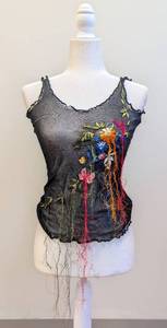 lot 12MP image: Vintage Jean Paul Gaultier Embroidered Floral Mesh Tank Top - Womens Medium