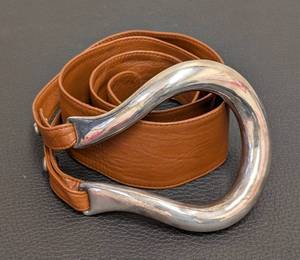 lot 18A image: Vintage Tiffany & Co. Leather Belt & Sterling Silver Horse Buckle by Elsa Peretti