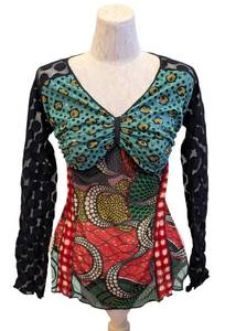 lot 20MP image: Vintage Jean Paul Gaultier - Black & Multi Print Open Back Semi Sheer Top