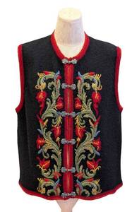 lot 24MP image: Vrikke Womens Wool Vest - 100% Wool - Size S - Black With Embroidered Floral