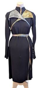 lot 45MP image: Geoffrey Beene Vintage Navy Dress - Size 8 with Metallic Cross-Front Panels
