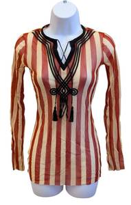 lot 49MP image: Vintage Jean Paul Gaultier Mesh Top - Striped Sheer Knit - Size M