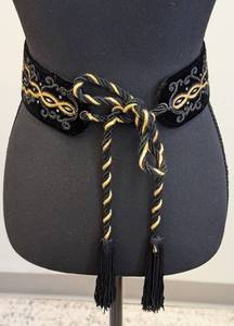 lot 52A image: Vintage Yves Saint Laurent Velvet Black with Gold Embroidery & TasselsBelt
