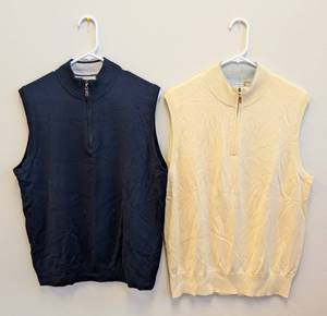 lot 102MD image: Peter Millar Merino Wool Vests (Pair) Navy & Cream - M & L