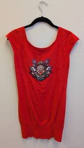 lot 140MP image: Oilily Red Beaded Embellished Top - Womens M, Embroidered Patchwork