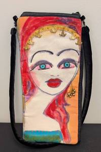 lot 144MP image: Lalo Morales Velvet Painted Purse - Hand-Painted Portrait