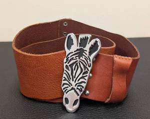 lot 188MP image: Womens Leather Zebra Belt - 36-Inch Band, Zebra Head Buckle