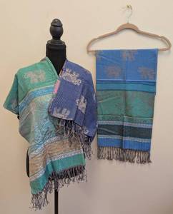 lot 200SC image: Elephant Motif Pashmina Shawls - (Lot of 3)