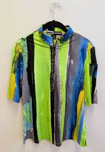 lot 206CH image: Jamie Sadock Womens Shirt - Multicolor Stripe Zip Front Polo - Size Small