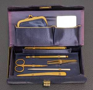 lot 213SC image: Barbara Bates CRYSTEL Triple Cut Manicure Set in Blue Velvet Case
