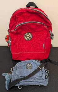 lot 216AG image: Kipling Backpack & Purse - Red Backpack  Blue Purse