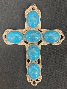 lot 54DZ image: DZ - Beautiful Cross Pendant  with Faux Turquoise Inlays
