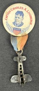 lot 71DZ image: Captain Charles A. Lindbergh Pinback Medal - Vintage Aviation Button