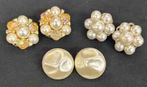 lot 118DZ image: DZ - Vintage Clip-On Earrings - 3 Pair Set with Crystal Accents