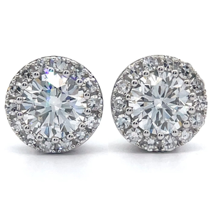 lot 5 image: 3 Carat Round Diamond Halo Stud Earrings in 14k White Gold Retail $4,495 VIDEO