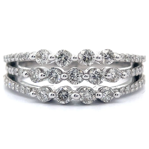 lot 9 image: 1 Carat Natural Diamond Triple Stack Ring in 14k White Gold Retail $3,395 VIDEO