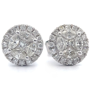 lot 19 image: 0.82 Carat Diamond Cluster Halo Stud Earrings in 14k White Gold Retail $2,145 VIDEO