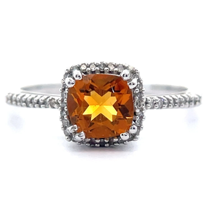 lot 21 image: Natural Citrine & Natural Diamond Halo Basket Cathedral Ring in White Gold Retail $645 VIDEO