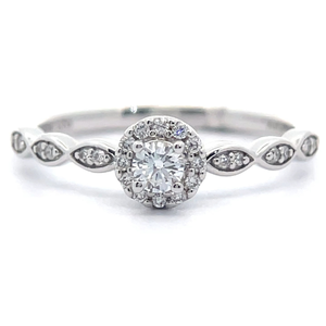 lot 22 image: 0.25 Carat Diamond Round Halo Ring in White Gold w Report VIDEO
