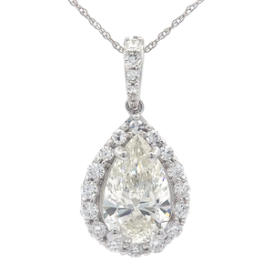 3 Carat Diamond Pear Halo Drop Pendant Necklace in 14k White Gold; Retail $4,395 *VIDEO*