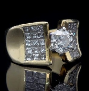 1.20 Carat Natural Diamond Sculptural Concave Ring in 18k Yellow Gold w/ GIA Inscription *VIDEO*