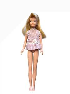 lot 7 image: Vintage Skipper Doll - Purple Plaid Dress with White Lace Trim and Floral Waist Accent