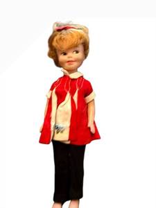 lot 25 image: Vintage Penny Bright Doll - Vintage Fashion Doll in Red Dress with White Collar & Cuffs