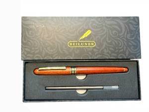 lot 40 image: Belluner Fountain Pen Set With Converter - Wood Body, Gold Trim, Blue Gift Box
