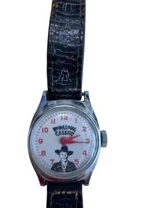 lot 46 image: Vintage Hopalong Cassidy Cartoon Dial Wristwatch - Leather Strap, Stainless Back
